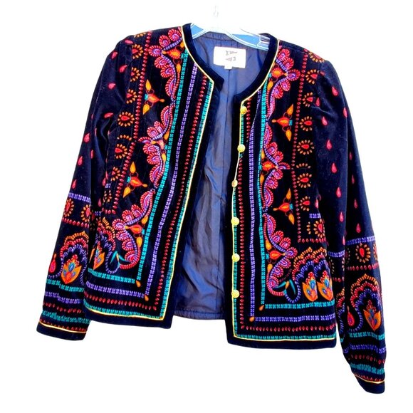 Saxon Hall Jackets & Blazers - Vintage Cropped Jacket Colorful Velvet Quilted Saxon Hall Small Made In Japan